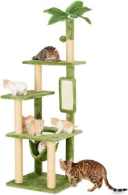 55 inch indoor cat tree, green leaves, multi-storey large cat tower, indoor cat with hammock