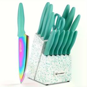 14 Pieces Fancy Rainbow Titanium Coating Kitchen Knife Set