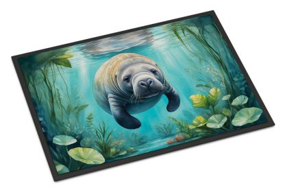 Manatee in a Crystal-Clear Spring Doormat Front Door Mat Indoor Outdoor Rugs for Entryway, Non Slip Washable Low Pile, 24H X 36W