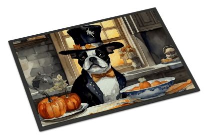 Boston Terrier Fall Kitchen Pumpkins Doormat Front Door Mat Indoor Outdoor Rugs for Entryway, Non Slip Washable Low Pile, 24H X 36W