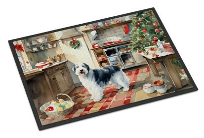 Old English Sheepdog Christmas Cookies Doormat Front Door Mat Indoor Outdoor Rugs for Entryway, Non Slip Washable Low Pile, 24H X 36W