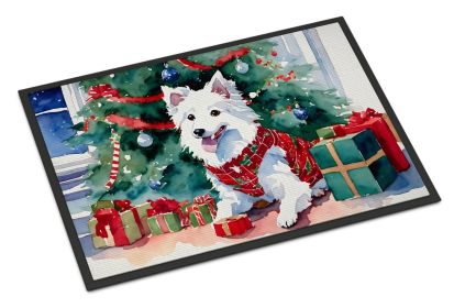 Japanese Spitz Cozy Christmas Doormat Front Door Mat Indoor Outdoor Rugs for Entryway, Non Slip Washable Low Pile, 24H X 36W