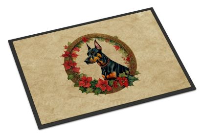 Doberman Pinscher Christmas Flowers Doormat Front Door Mat Indoor Outdoor Rugs for Entryway, Non Slip Washable Low Pile, 24H X 36W