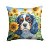 Cavalier Spaniel in Sunflowers Throw Pillow Machine Washable, Indoor Outdoor Decorative Pillow for Couch, Bed or Patio, 14Hx14W