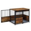 Dog Crate Furniture with Cushion for Large Medium Dogs, Wooden Heavy Duty Dog Kennel with Double Doors