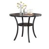 Dining Room Furniture Natural Wooden Round Dining Table 1pc Counter Height Dining Table Only Nailheads and Storage Shelve