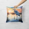 Blue Heron Setting Sun Throw Pillow Machine Washable, Indoor Outdoor Decorative Pillow for Couch, Bed or Patio, 18Hx18W