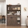 71"Tall Kitchen Pantry Storage Cabinet, Large Capacity Display Cabinet with Reeded Glass Doors and Microwave Stand