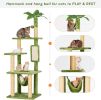 55 inch indoor cat tree, green leaves, multi-storey large cat tower, indoor cat with hammock