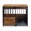 Dog Crate Furniture with Cushion for Large Medium Dogs, Wooden Heavy Duty Dog Kennel with Double Doors