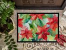 Poinsettias in Watercolor Doormat Front Door Mat Indoor Outdoor Rugs for Entryway, Non Slip Washable Low Pile, 24H X 36W