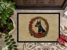 Doberman Pinscher Christmas Flowers Doormat Front Door Mat Indoor Outdoor Rugs for Entryway, Non Slip Washable Low Pile, 24H X 36W