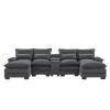 [VIDEO provided][New]123*55" Modern U-shaped Sofa with Console,Cupholders and USB Ports,6-seat Upholstered Symmetrical Indoor Furniture