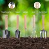 Bosonshop 9 PCS Garden Tools Set Ergonomic Wooden Handle Sturdy Stool with Detachable Tool Kit Perfect for Different Kinds of Gardening