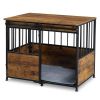 Dog Crate Furniture with Cushion for Large Medium Dogs, Wooden Heavy Duty Dog Kennel with Double Doors