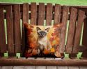 Tonkinese Cat in Fall Leaves Throw Pillow Machine Washable, Indoor Outdoor Decorative Pillow for Couch, Bed or Patio, 14Hx14W