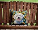 Coton de Tulear in Sunflowers Throw Pillow Machine Washable, Indoor Outdoor Decorative Pillow for Couch, Bed or Patio, 14Hx14W