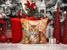 Aegean Cat in Fall Leaves Throw Pillow Machine Washable, Indoor Outdoor Decorative Pillow for Couch, Bed or Patio, 14Hx14W