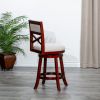 30" Bar Height X-Back Swivel Stool, Cherry Finish, Beige Fabric Seat