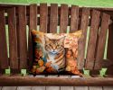 Aegean Cat in Fall Leaves Throw Pillow Machine Washable, Indoor Outdoor Decorative Pillow for Couch, Bed or Patio, 14Hx14W