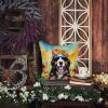 Bernese Mountain Dog Hippie Dawg Throw Pillow Machine Washable, Indoor Outdoor Decorative Pillow for Couch, Bed or Patio, 14Hx14W