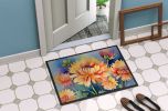 Chrysanthemums in Watercolor Doormat Front Door Mat Indoor Outdoor Rugs for Entryway, Non Slip Washable Low Pile, 24H X 36W