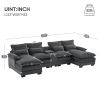 [VIDEO provided][New]123*55" Modern U-shaped Sofa with Console,Cupholders and USB Ports,6-seat Upholstered Symmetrical Indoor Furniture