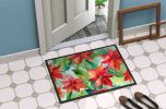 Poinsettias in Watercolor Doormat Front Door Mat Indoor Outdoor Rugs for Entryway, Non Slip Washable Low Pile, 24H X 36W