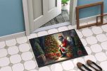 Miniature Pinscher and Santa Claus Doormat Front Door Mat Indoor Outdoor Rugs for Entryway, Non Slip Washable Low Pile, 24H X 36W