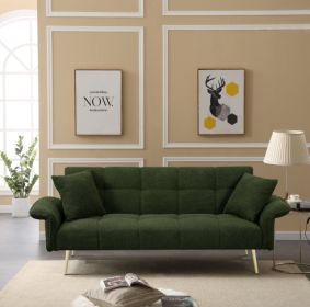 70.1 Futon Sofa Bed, Convertible Double Sofa Bed With Folding Armrests For Living Rooms And Small Spaces (Color: Green)