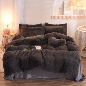 Luxury Thick Fleece Duvet Cover Queen King Winter Warm Bed Quilt Cover Pillowcase Fluffy Plush Shaggy Bedclothes Bedding Set Winter Body Keep Warm (Option: Dark Grey-1.5m bed sheet)