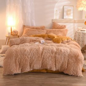 Luxury Thick Fleece Duvet Cover Queen King Winter Warm Bed Quilt Cover Pillowcase Fluffy Plush Shaggy Bedclothes Bedding Set Winter Body Keep Warm (Option: Camel-2.0M)