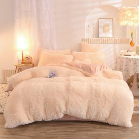 Luxury Thick Fleece Duvet Cover Queen King Winter Warm Bed Quilt Cover Pillowcase Fluffy Plush Shaggy Bedclothes Bedding Set Winter Body Keep Warm (Option: Beige-1.5M)