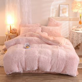 Luxury Thick Fleece Duvet Cover Queen King Winter Warm Bed Quilt Cover Pillowcase Fluffy Plush Shaggy Bedclothes Bedding Set Winter Body Keep Warm (Option: Pink-1.5M)