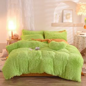 Luxury Thick Fleece Duvet Cover Queen King Winter Warm Bed Quilt Cover Pillowcase Fluffy Plush Shaggy Bedclothes Bedding Set Winter Body Keep Warm (Option: Green-1.8m bed sheet)