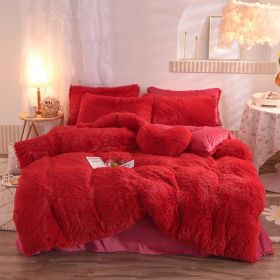 Luxury Thick Fleece Duvet Cover Queen King Winter Warm Bed Quilt Cover Pillowcase Fluffy Plush Shaggy Bedclothes Bedding Set Winter Body Keep Warm (Option: Red-1.5m bed sheet)