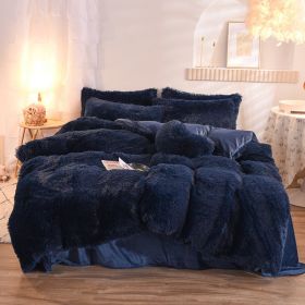 Luxury Thick Fleece Duvet Cover Queen King Winter Warm Bed Quilt Cover Pillowcase Fluffy Plush Shaggy Bedclothes Bedding Set Winter Body Keep Warm (Option: Navy-1.5m bed sheet)