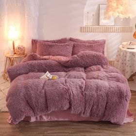 Luxury Thick Fleece Duvet Cover Queen King Winter Warm Bed Quilt Cover Pillowcase Fluffy Plush Shaggy Bedclothes Bedding Set Winter Body Keep Warm (Option: Bean Paste-1.5M)