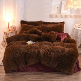 Luxury Thick Fleece Duvet Cover Queen King Winter Warm Bed Quilt Cover Pillowcase Fluffy Plush Shaggy Bedclothes Bedding Set Winter Body Keep Warm (Option: Coffee-1.5M)