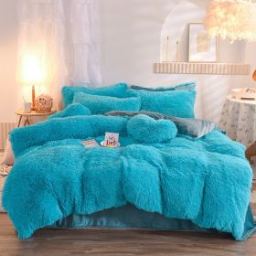 Luxury Thick Fleece Duvet Cover Queen King Winter Warm Bed Quilt Cover Pillowcase Fluffy Plush Shaggy Bedclothes Bedding Set Winter Body Keep Warm (Option: Blue-1.8M)