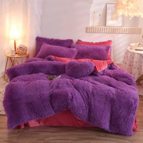 Luxury Thick Fleece Duvet Cover Queen King Winter Warm Bed Quilt Cover Pillowcase Fluffy Plush Shaggy Bedclothes Bedding Set Winter Body Keep Warm (Option: Purple-2.0M)