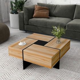 Unique Design Coffee Table With 4 Hidden Storage Compartments (Color: Brown)