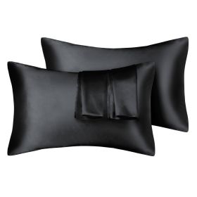 75D Satin Artificial Silk Pillowcase (Option: Black-King 20X36in-1Pairs)