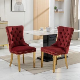 High-end Tufted Solid Wood Contemporary Velvet Upholstered Dining Chair With Golden Stainless Steel Plating Legs,Nailhead Trim,Set Of 2 (Option: Burgundy)